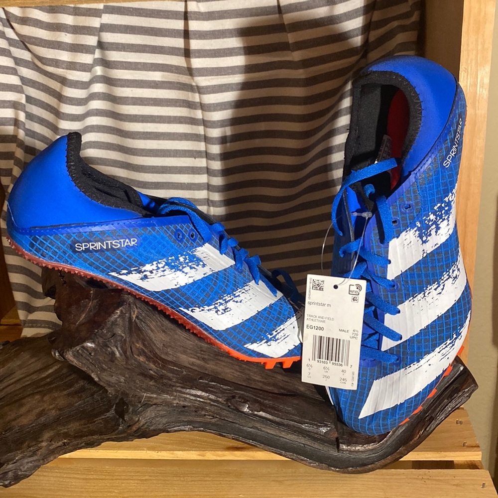 #67 Adidas SprintStar Running Shoes/Cleats - Blue, White & Orange
